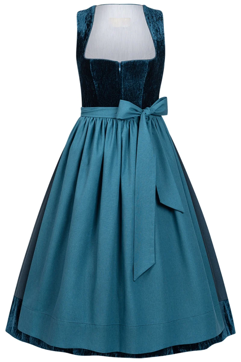 Dirndl Aquaria Jade Samt & Leinen – 75 cm | LIGA DI BAVARIA