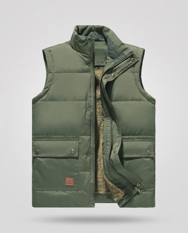 Herren Thermisch gefütterte Outdoor-Steppweste mit Sherpa-Innenfutter, hohem Stehkragen und Klappentaschen Nord Taschen