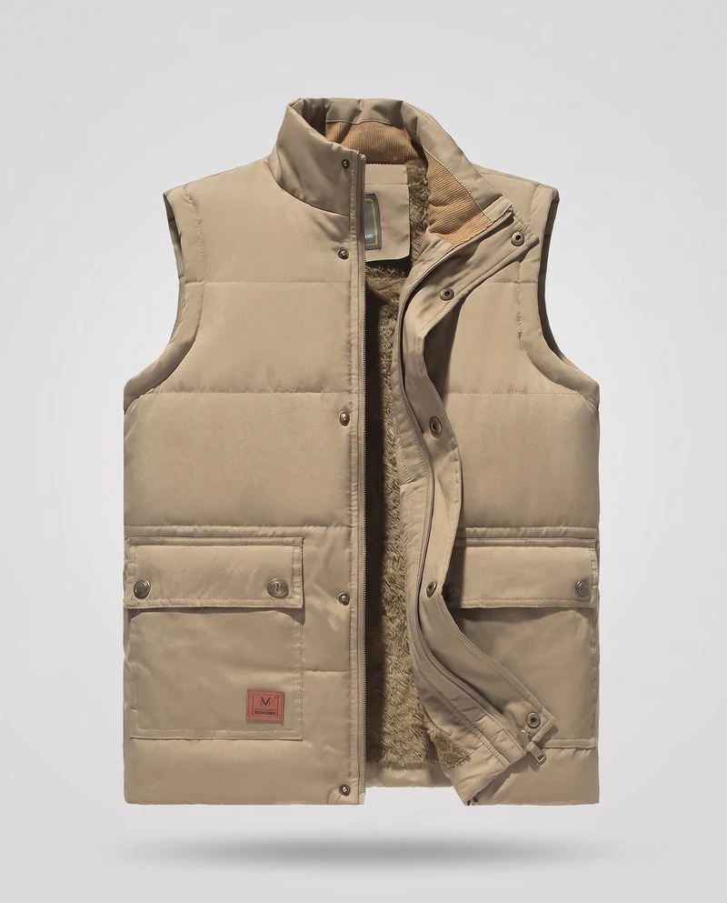 Herren Thermisch gefütterte Outdoor-Steppweste mit Sherpa-Innenfutter, hohem Stehkragen und Klappentaschen Nord Taschen