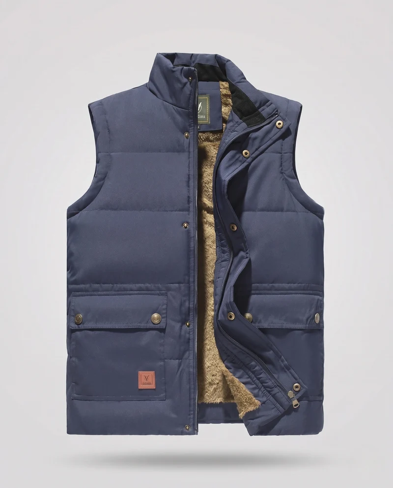 Herren Thermisch gefütterte Outdoor-Steppweste mit Sherpa-Innenfutter, hohem Stehkragen und Klappentaschen Nord Taschen