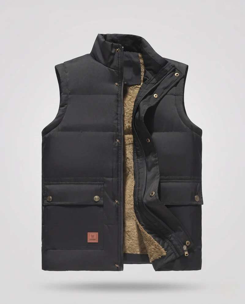 Herren Thermisch gefütterte Outdoor-Steppweste mit Sherpa-Innenfutter, hohem Stehkragen und Klappentaschen Nord Taschen