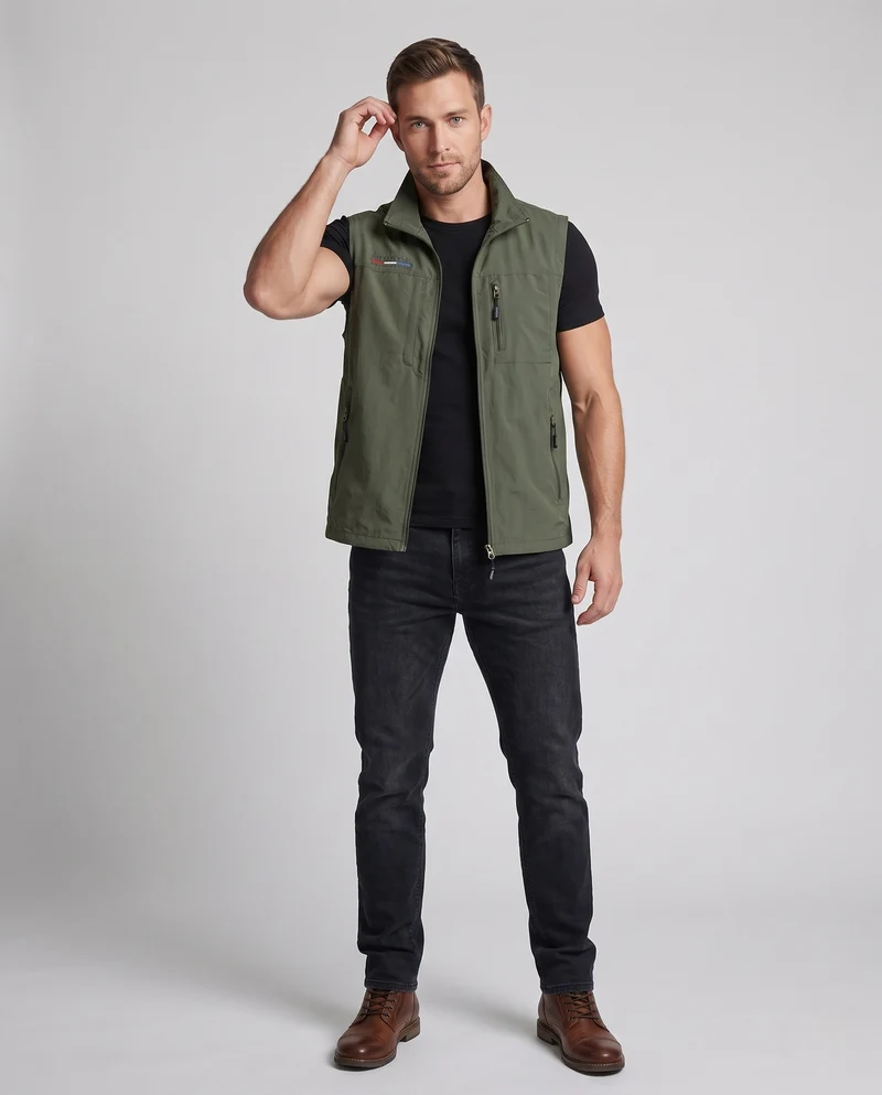 Herren Thermo-Fleece-Outdoorweste mit winddichter Mikrofaserschale, hohem Kragen und Mehrfach-Reißverschlusstaschen Nord Taschen