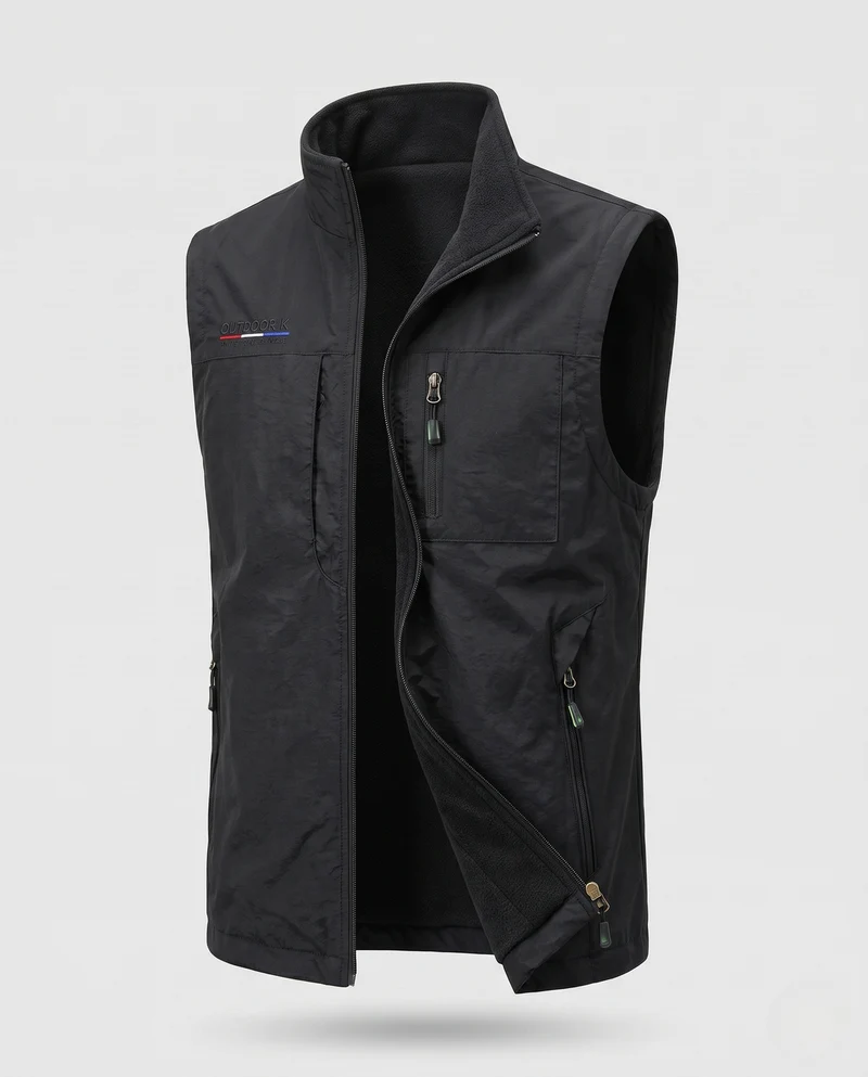 Herren Thermo-Fleece-Outdoorweste mit winddichter Mikrofaserschale, hohem Kragen und Mehrfach-Reißverschlusstaschen Nord Taschen