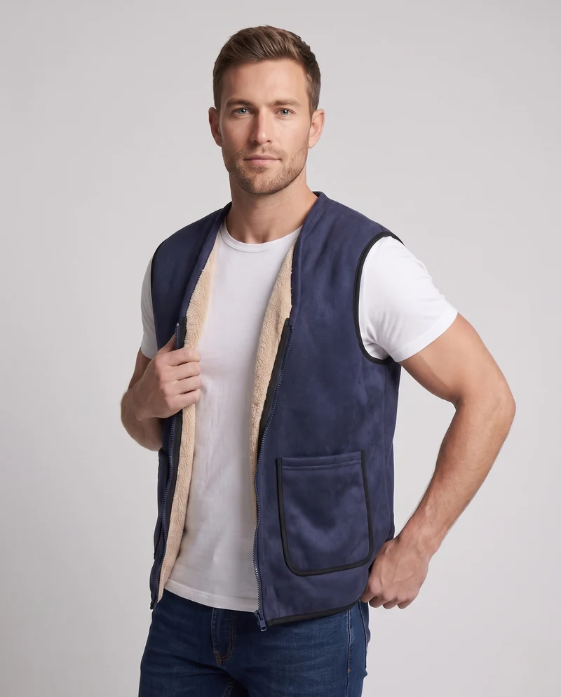 Herren Wattierte Thermo-Sherpaweste mit weichem Fleecefutter und Frontreißverschluss Nord Taschen