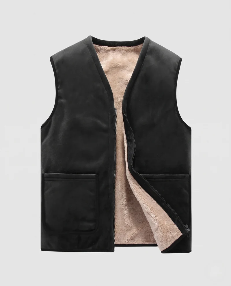 Herren Wattierte Thermo-Sherpaweste mit weichem Fleecefutter und Frontreißverschluss Nord Taschen