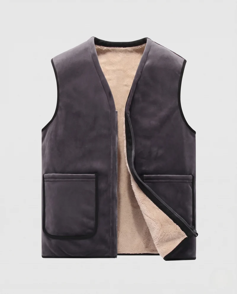 Herren Wattierte Thermo-Sherpaweste mit weichem Fleecefutter und Frontreißverschluss Nord Taschen