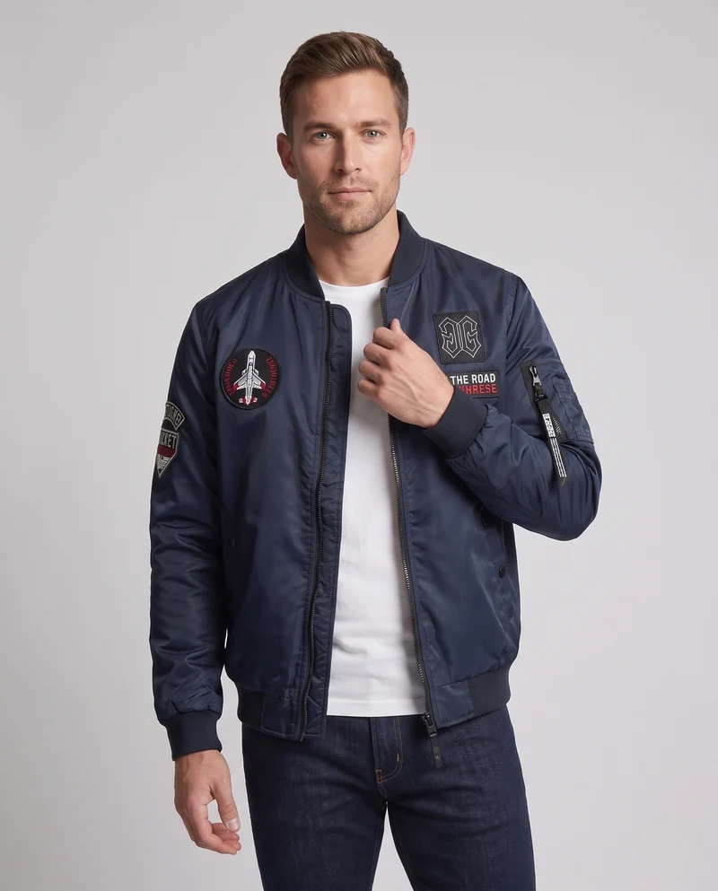 Herren Wende-Bomberjacke mit aufgesetzten Patches, Nylon-Außenmaterial und Ärmel-Zip-Tasche Nord Taschen