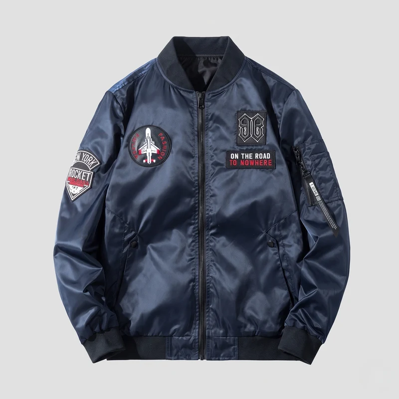 Herren Wende-Bomberjacke mit aufgesetzten Patches, Nylon-Außenmaterial und Ärmel-Zip-Tasche Nord Taschen