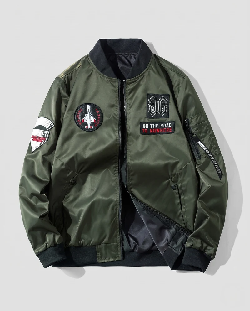 Herren Wende-Bomberjacke mit aufgesetzten Patches, Nylon-Außenmaterial und Ärmel-Zip-Tasche Nord Taschen
