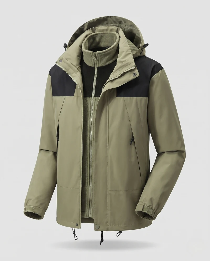 Herren Zweiteilige Softshell-Outdoorjacke mit abnehmbarer Fleece-Innenjacke und Kapuze Nord Taschen