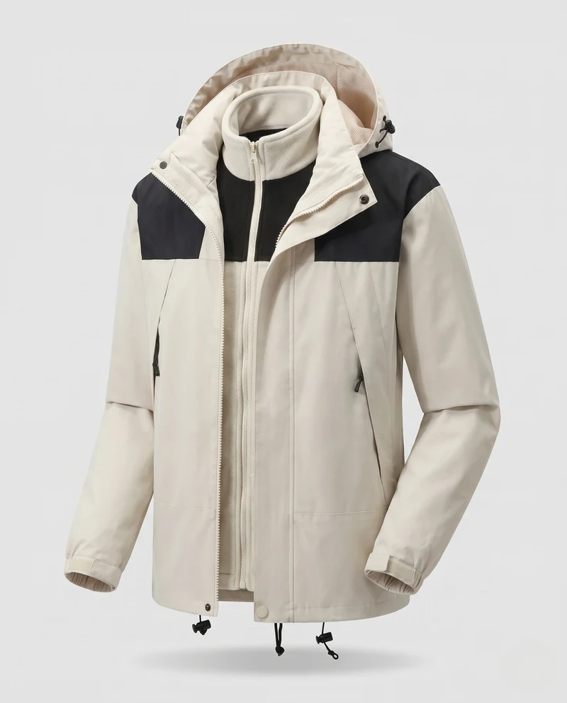 Herren Zweiteilige Softshell-Outdoorjacke mit abnehmbarer Fleece-Innenjacke und Kapuze Nord Taschen