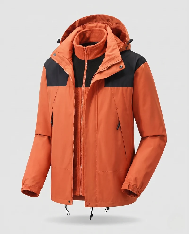 Herren Zweiteilige Softshell-Outdoorjacke mit abnehmbarer Fleece-Innenjacke und Kapuze Nord Taschen