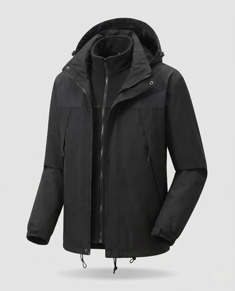 Herren Zweiteilige Softshell-Outdoorjacke mit abnehmbarer Fleece-Innenjacke und Kapuze Nord Taschen