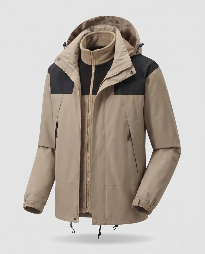 Herren Zweiteilige Softshell-Outdoorjacke mit abnehmbarer Fleece-Innenjacke und Kapuze Nord Taschen