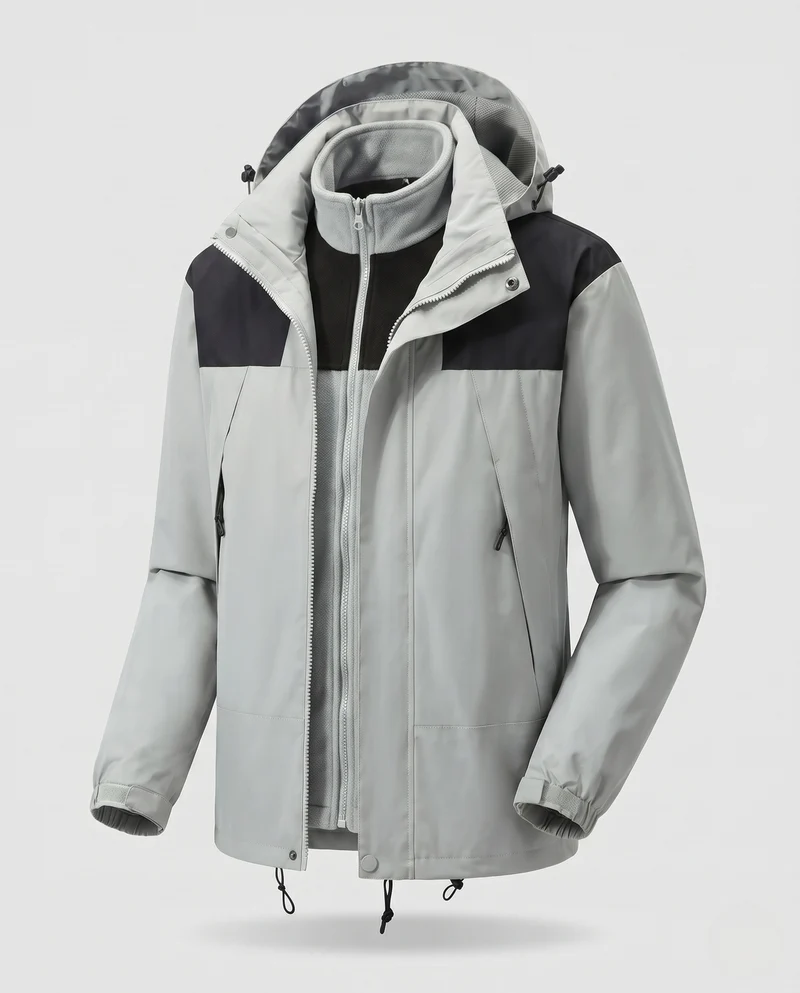 Herren Zweiteilige Softshell-Outdoorjacke mit abnehmbarer Fleece-Innenjacke und Kapuze Nord Taschen