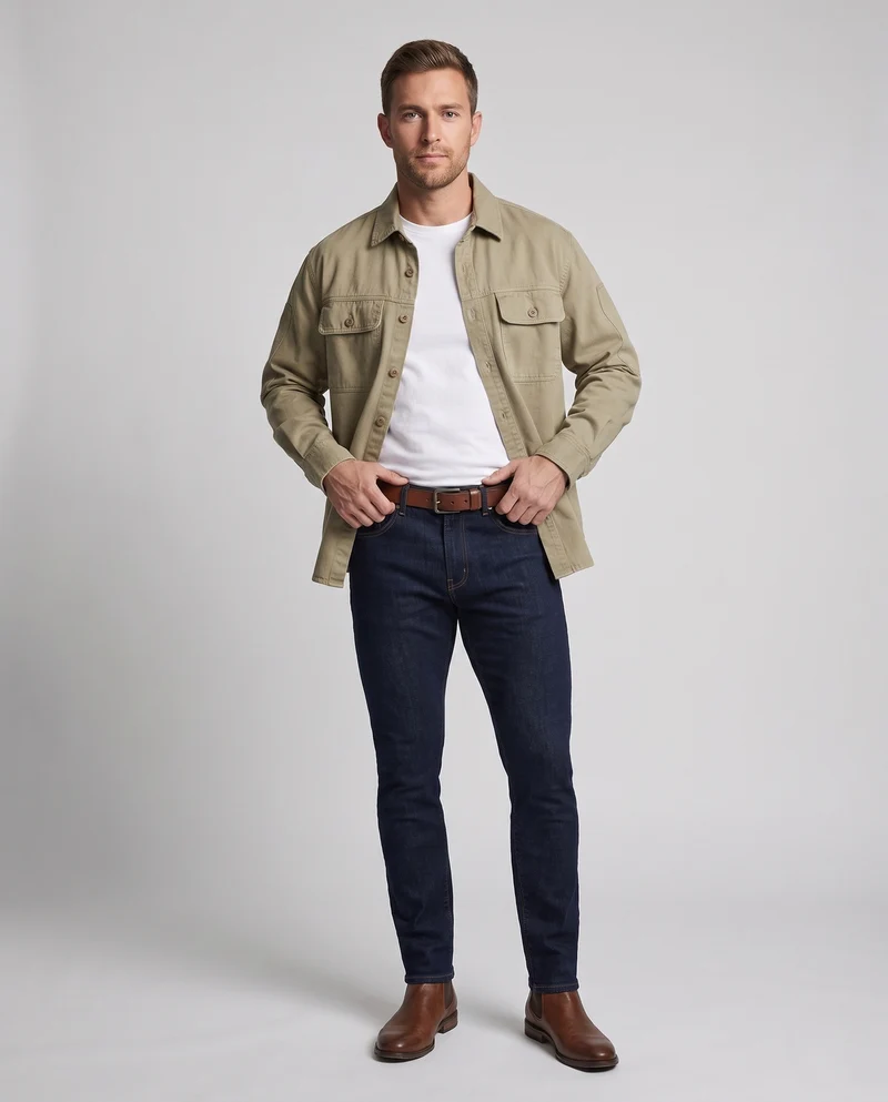 Herren leichter Baumwoll-Canvas Overshirt mit Brusttaschen und Workwear-Details Nord Taschen