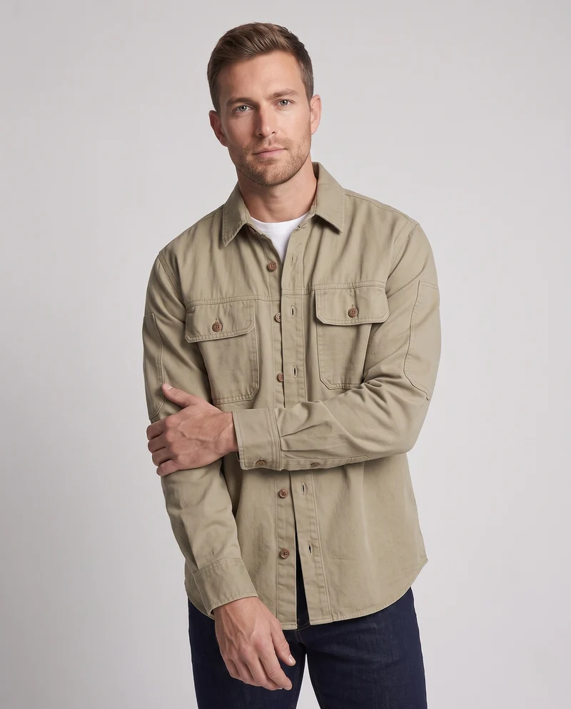 Herren leichter Baumwoll-Canvas Overshirt mit Brusttaschen und Workwear-Details Nord Taschen