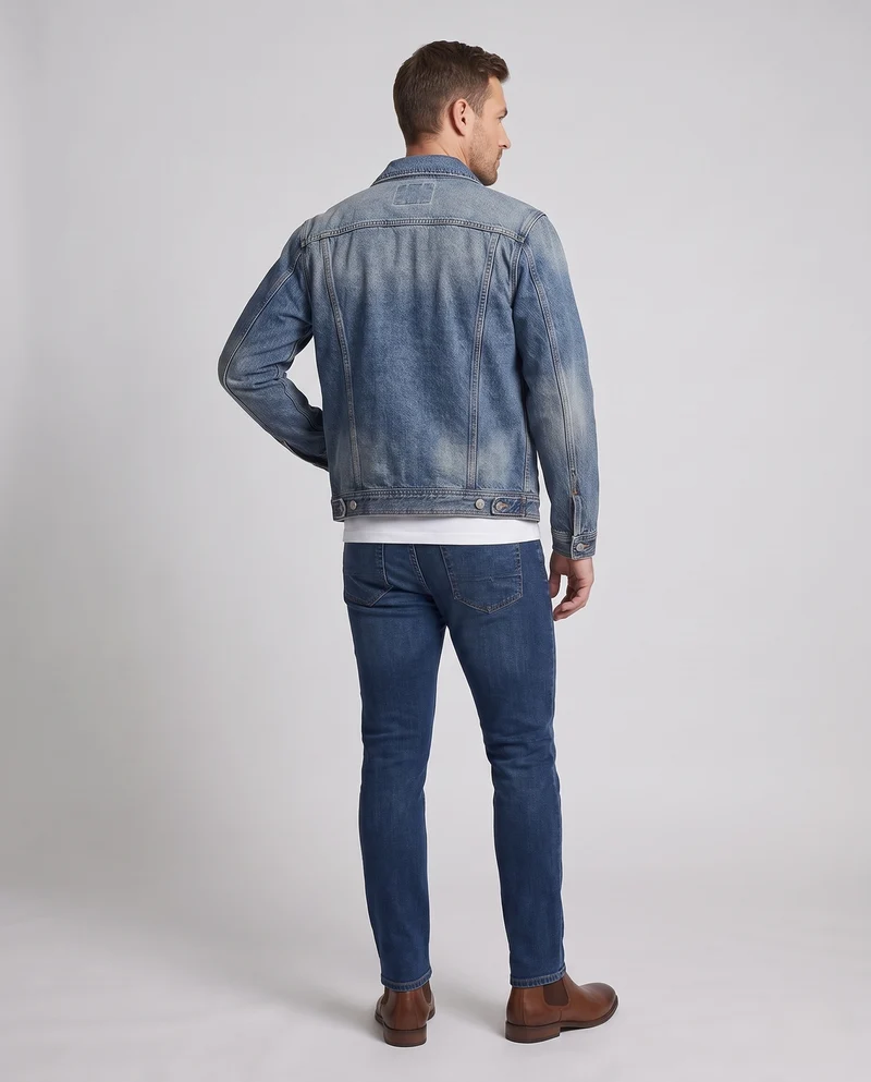 Herren leichte Vintage-Denimjacke im Trucker-Schnitt mit Brustpatten und gerader Passform Nord Taschen