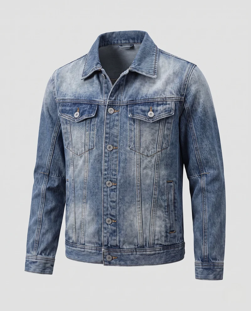 Herren leichte Vintage-Denimjacke im Trucker-Schnitt mit Brustpatten und gerader Passform Nord Taschen