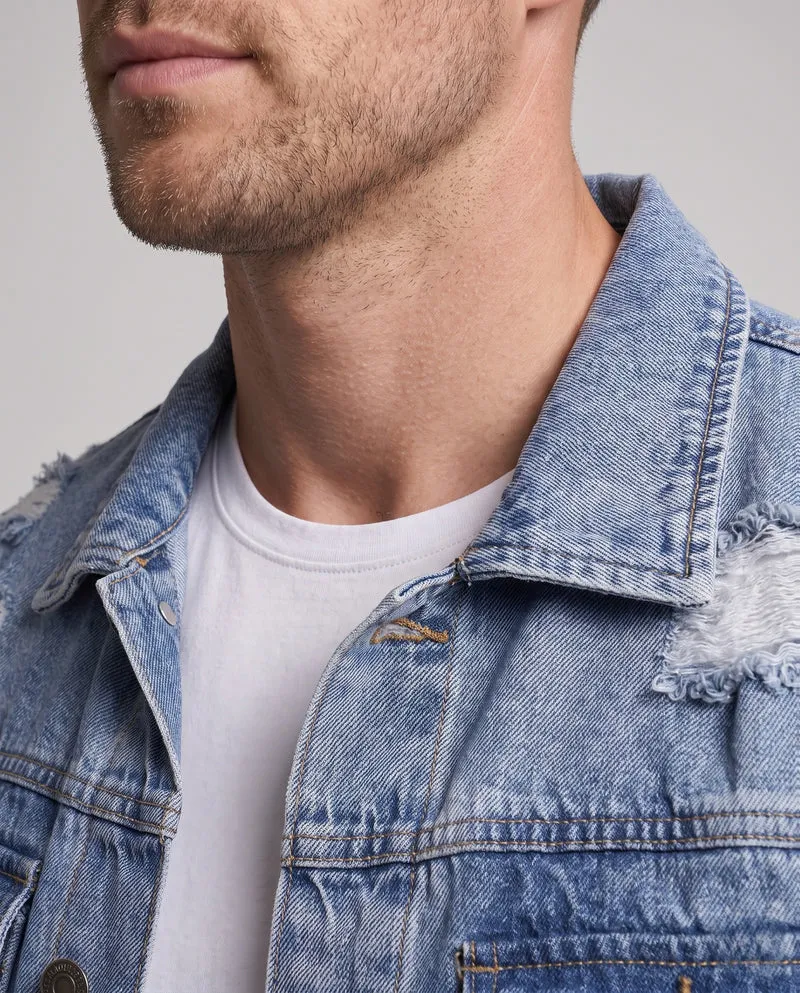 Herren Leichte Ripped-Denimjacke im Trucker-Schnitt mit Brustklappen Nord Taschen