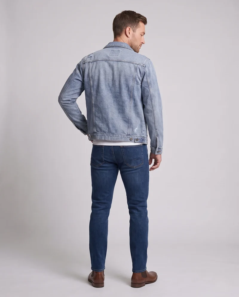 Herren Leichte Ripped-Denimjacke im Trucker-Schnitt mit Brustklappen Nord Taschen
