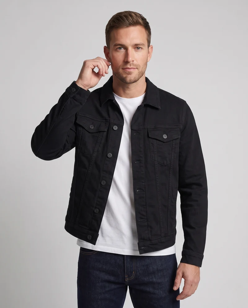 Herren Leichte Jeansjacke im Clean-Utility-Stil mit verstellbarem Saum Nord Taschen
