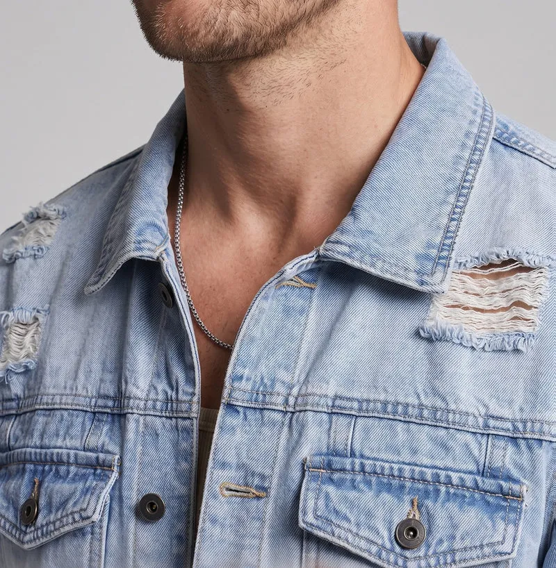 Herren Leichte Destroyed-Denim Truckerjacke aus Baumwollmix mit legerer Passform Nord Taschen