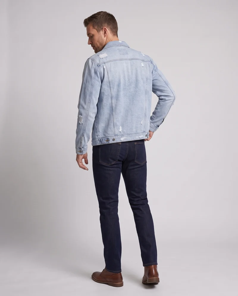 Herren Leichte Destroyed-Denim Truckerjacke aus Baumwollmix mit legerer Passform Nord Taschen