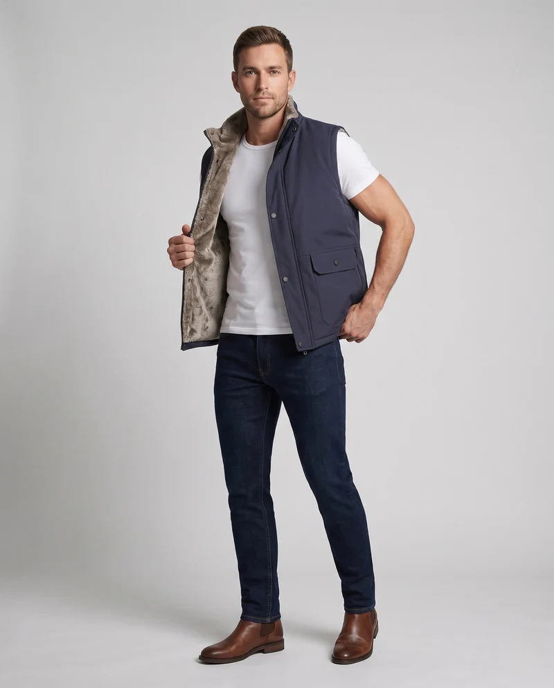 Herren Thermo-Steppweste mit Teddyfutter, winddichter Softshell‑Außenlage und Multifunktionstaschen Nord Taschen