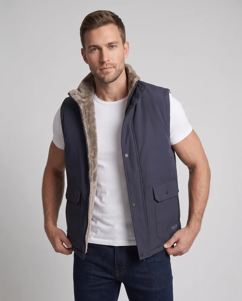 Herren Thermo-Steppweste mit Teddyfutter, winddichter Softshell‑Außenlage und Multifunktionstaschen Nord Taschen