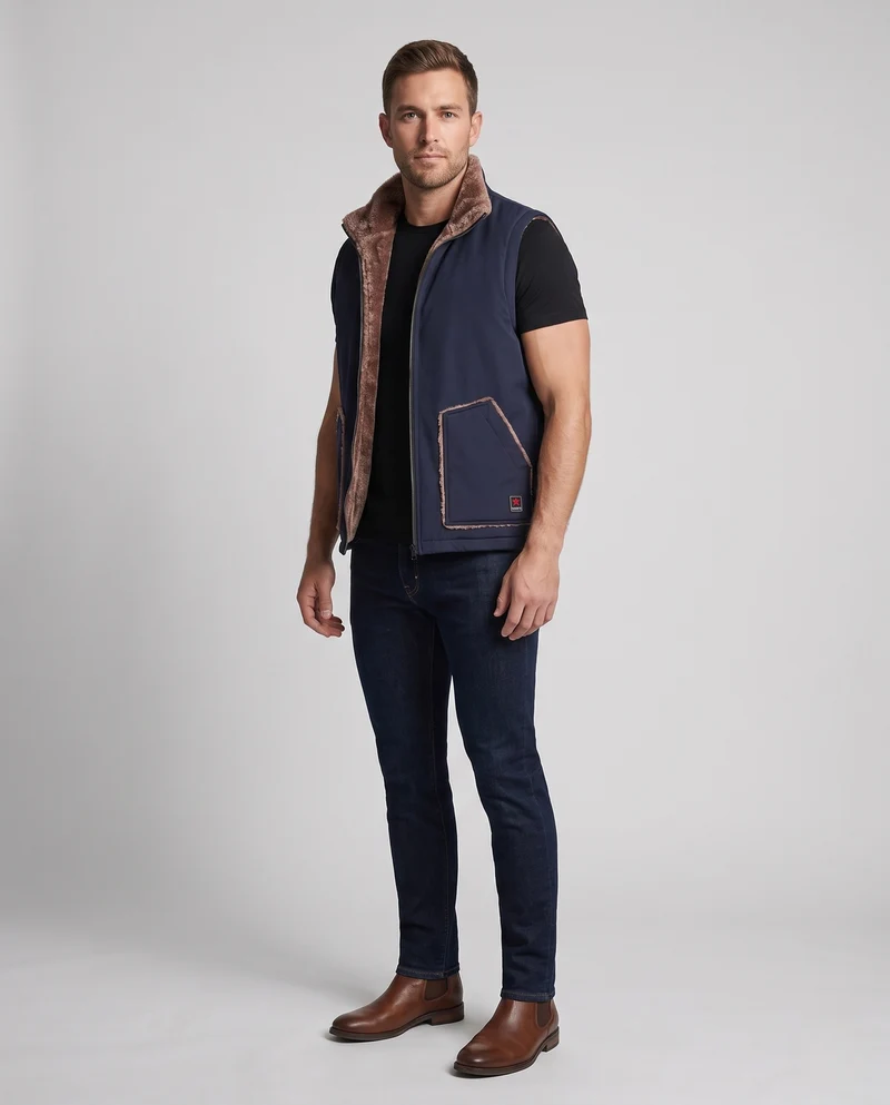Herren Thermo-Utility-Weste mit Teddyfutter, winddichter Außenlage und Eingrifftaschen Nord Taschen