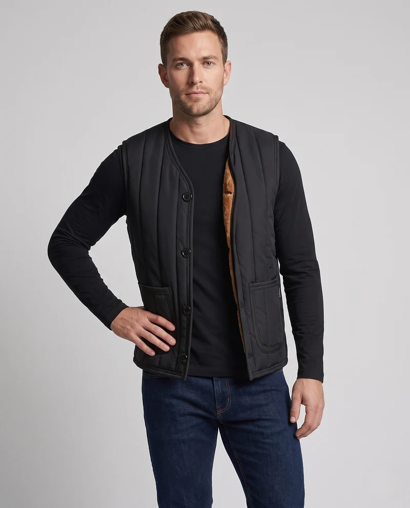Herren Thermo‑Weste mit weichem Teddyfutter, Knopfleiste und aufgesetzten Taschen Nord Taschen