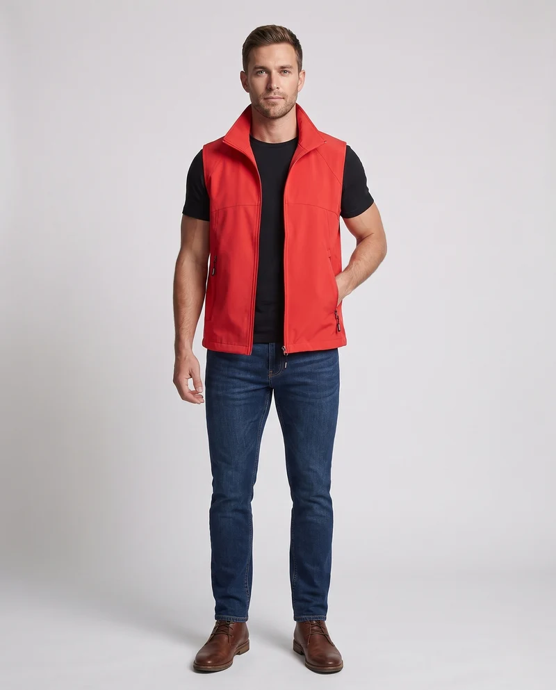 Herren Ultraleichte Atmungsaktive Softshell-Weste mit Mesh-Innenfutter, hohem Stehkragen und Reißverschlusstaschen Nord Taschen