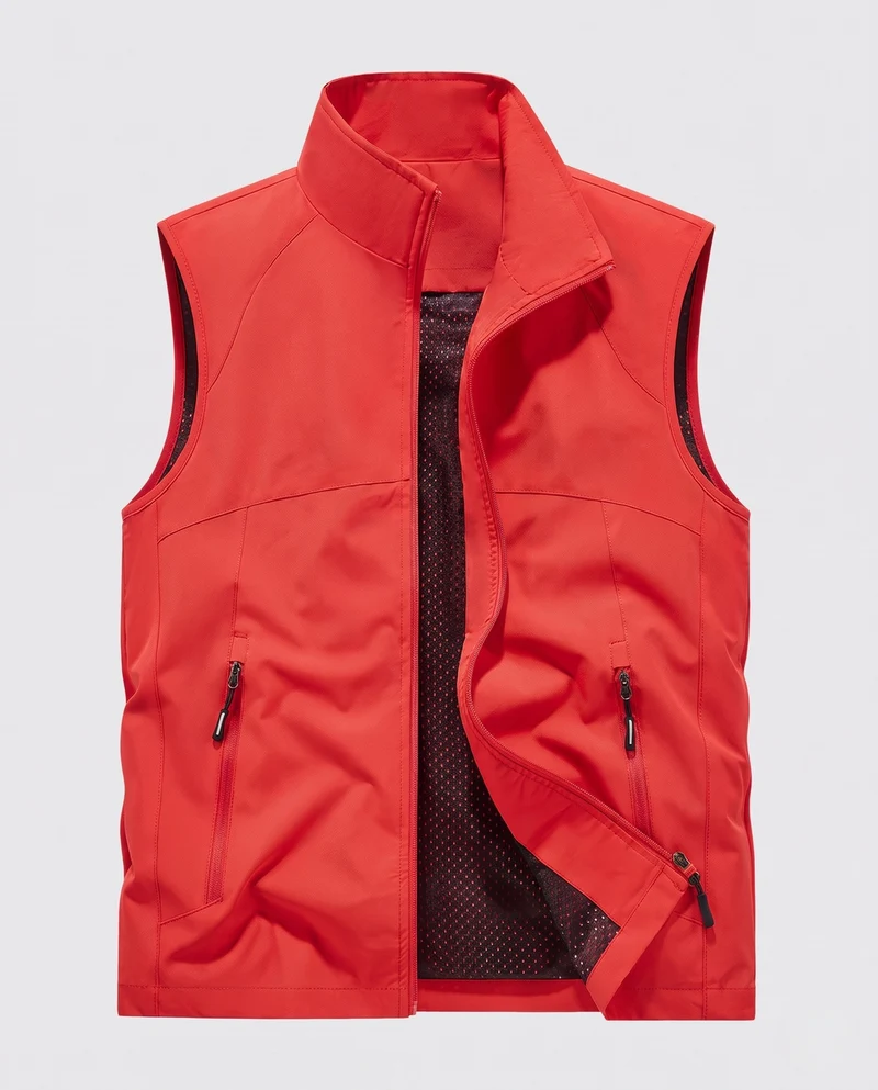 Herren Ultraleichte Atmungsaktive Softshell-Weste mit Mesh-Innenfutter, hohem Stehkragen und Reißverschlusstaschen Nord Taschen