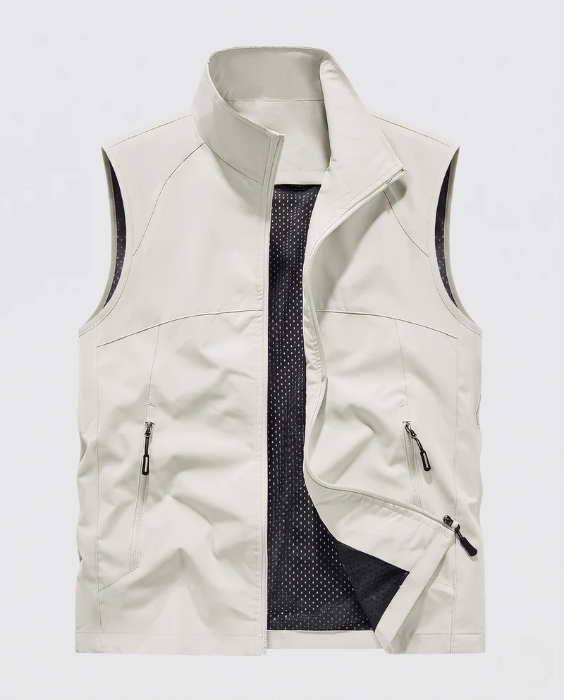 Herren Ultraleichte Atmungsaktive Softshell-Weste mit Mesh-Innenfutter, hohem Stehkragen und Reißverschlusstaschen Nord Taschen