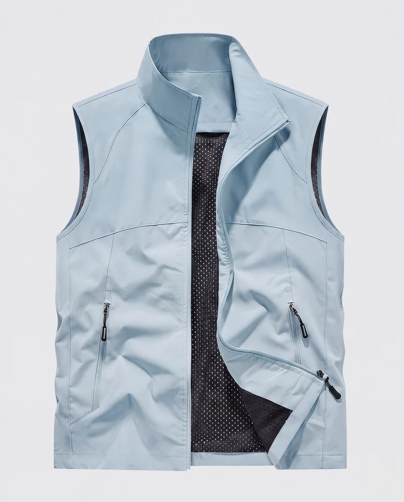Herren Ultraleichte Atmungsaktive Softshell-Weste mit Mesh-Innenfutter, hohem Stehkragen und Reißverschlusstaschen Nord Taschen