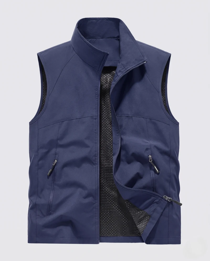 Herren Ultraleichte Atmungsaktive Softshell-Weste mit Mesh-Innenfutter, hohem Stehkragen und Reißverschlusstaschen Nord Taschen