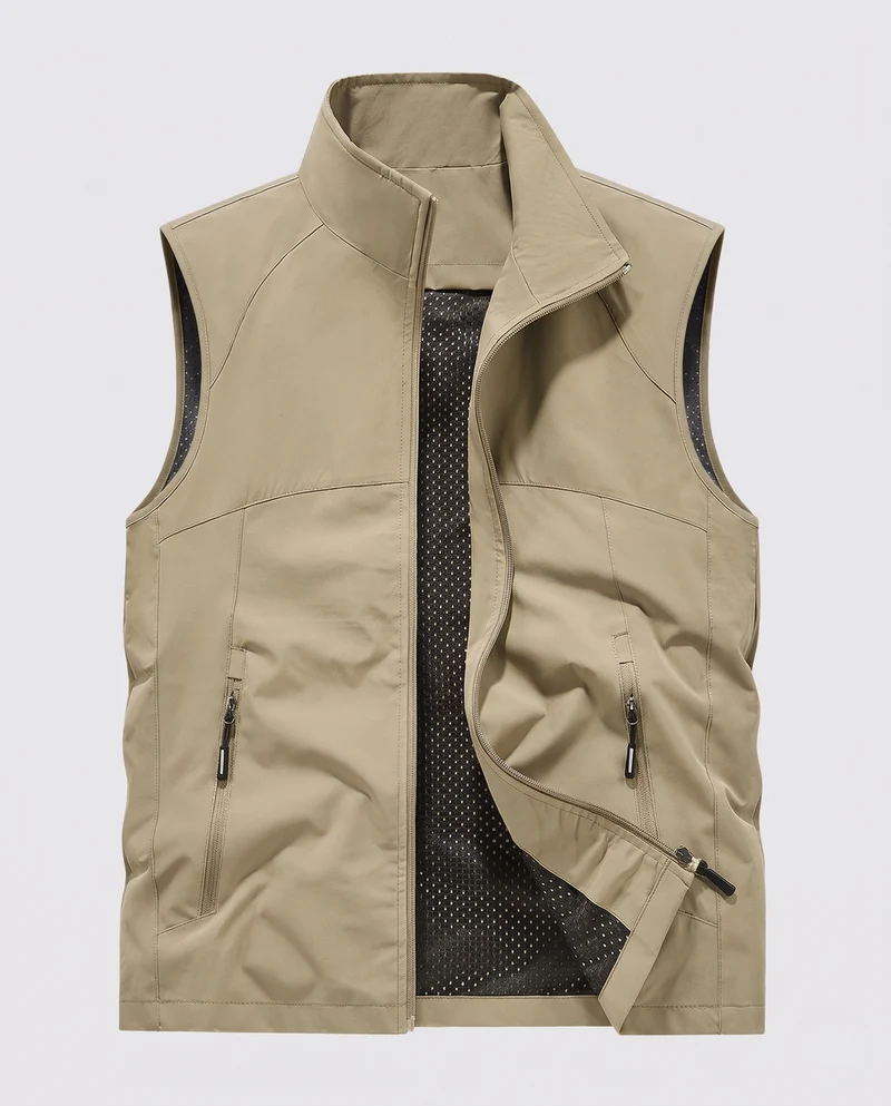 Herren Ultraleichte Atmungsaktive Softshell-Weste mit Mesh-Innenfutter, hohem Stehkragen und Reißverschlusstaschen Nord Taschen