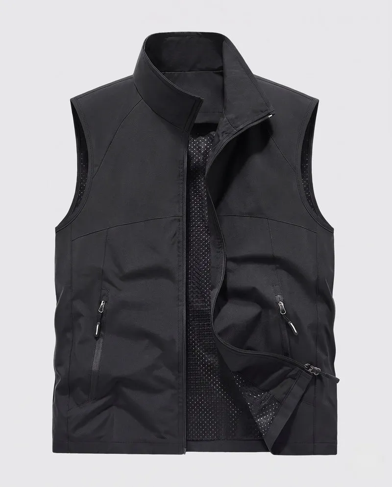 Herren Ultraleichte Atmungsaktive Softshell-Weste mit Mesh-Innenfutter, hohem Stehkragen und Reißverschlusstaschen Nord Taschen
