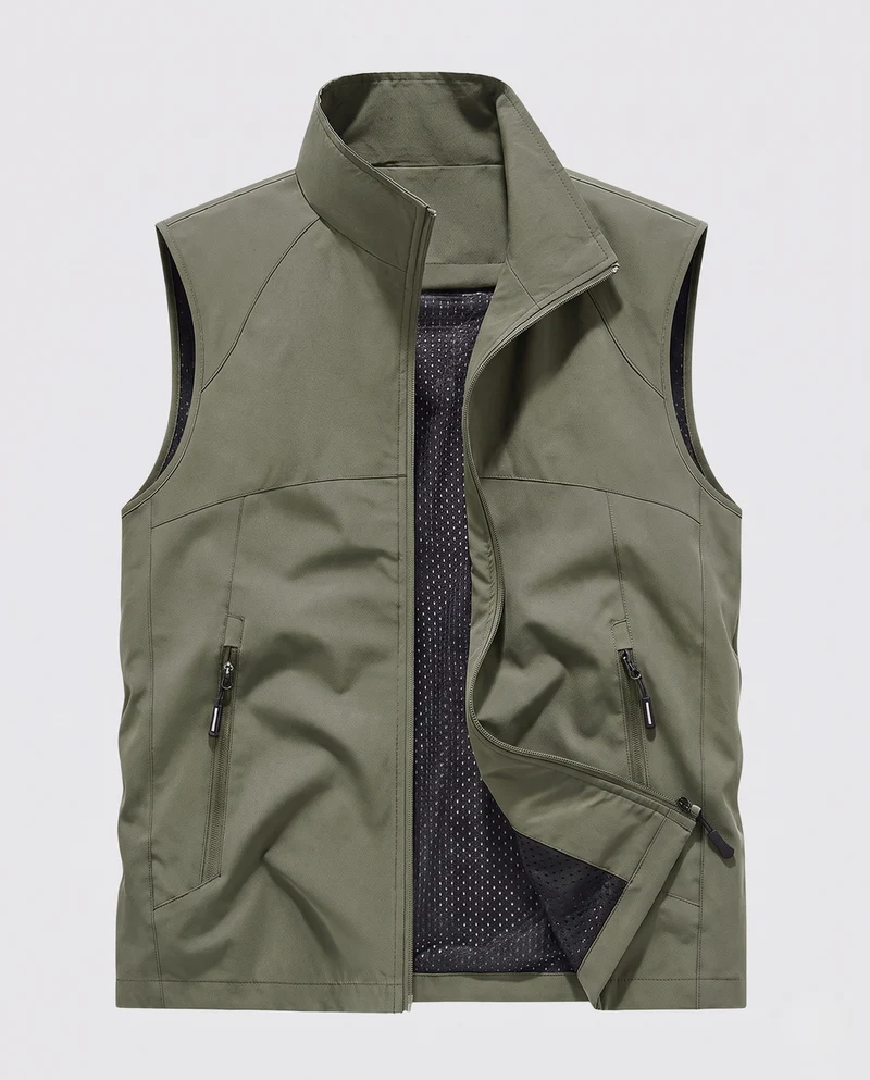 Herren Ultraleichte Atmungsaktive Softshell-Weste mit Mesh-Innenfutter, hohem Stehkragen und Reißverschlusstaschen Nord Taschen