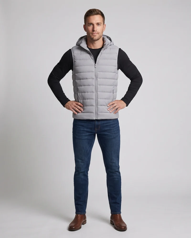 Herren Ultraleichte Kapuzen-Steppweste mit Thermofüllung und Reißverschlusstaschen Nord Taschen