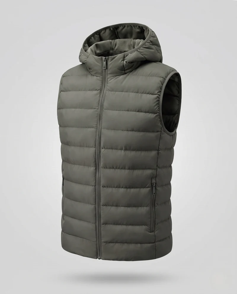 Herren Ultraleichte Kapuzen-Steppweste mit Thermofüllung und Reißverschlusstaschen Nord Taschen