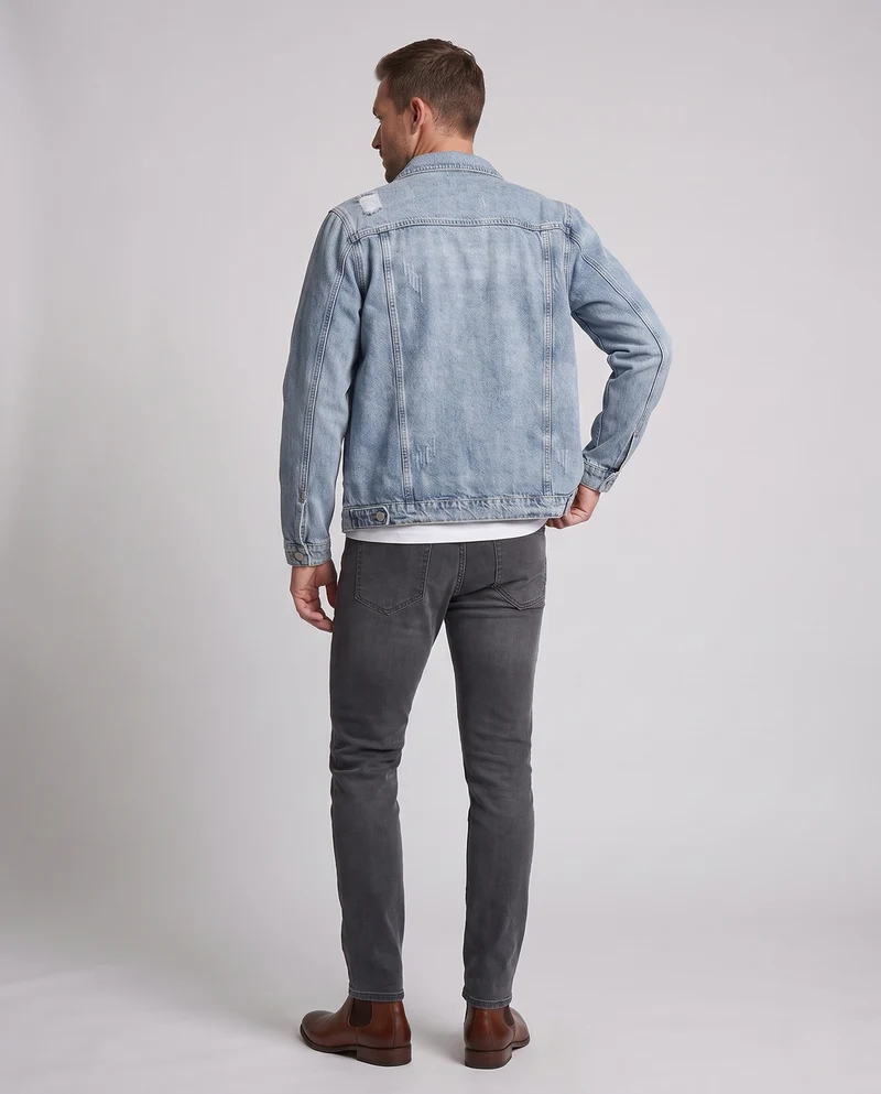 Herren Leichte Denim-Workerjacke mit dezentem Destroyed-Look und geradem Schnitt Nord Taschen