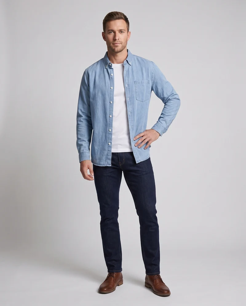 Herren lässiges Denim-Hemd mit Brusttasche und geradem Schnitt Nord Taschen
