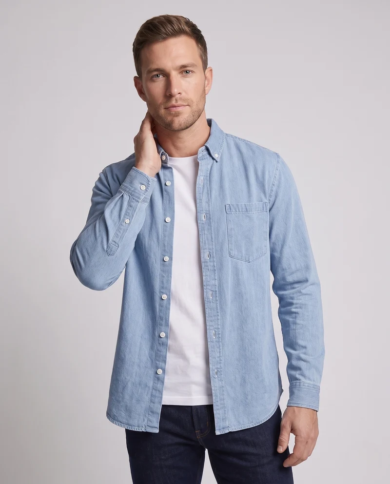 Herren lässiges Denim-Hemd mit Brusttasche und geradem Schnitt Nord Taschen