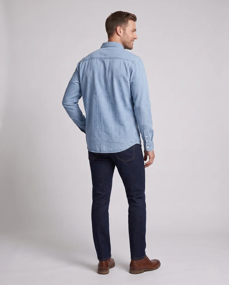 Herren lässiges Denim-Hemd mit Brusttasche und geradem Schnitt Nord Taschen