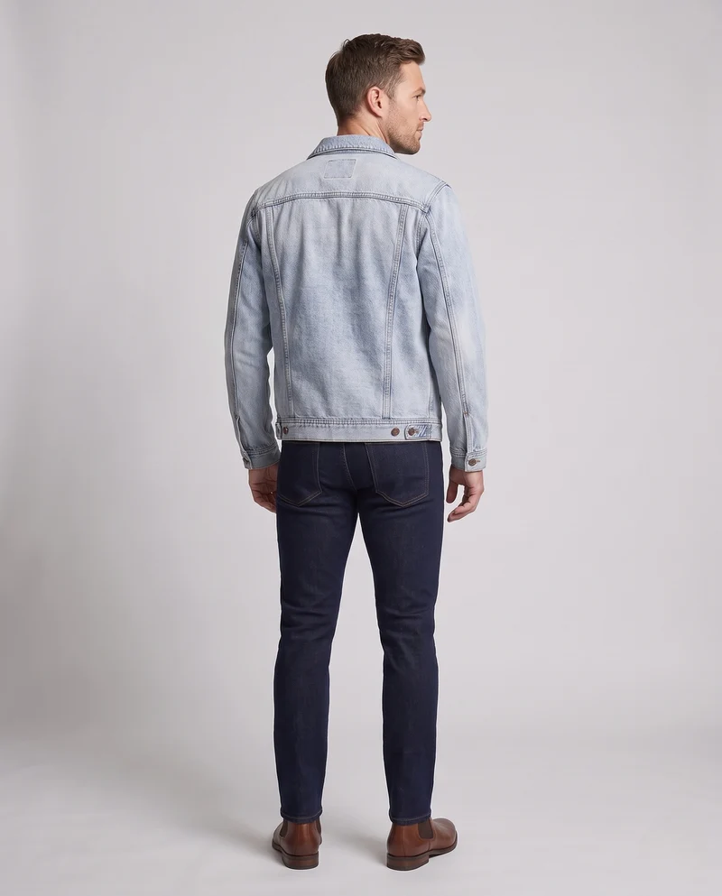 Herren lässige Denim‑Truckerjacke mit Paisley‑Innenfutter und geradem Schnitt Nord Taschen