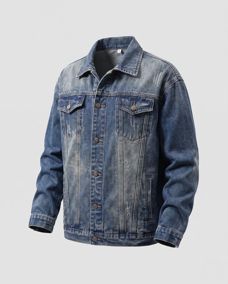 Herren Lässig geschnittene Denim-Workerjacke mit zweifarbiger Waschung und Brustklappen Nord Taschen