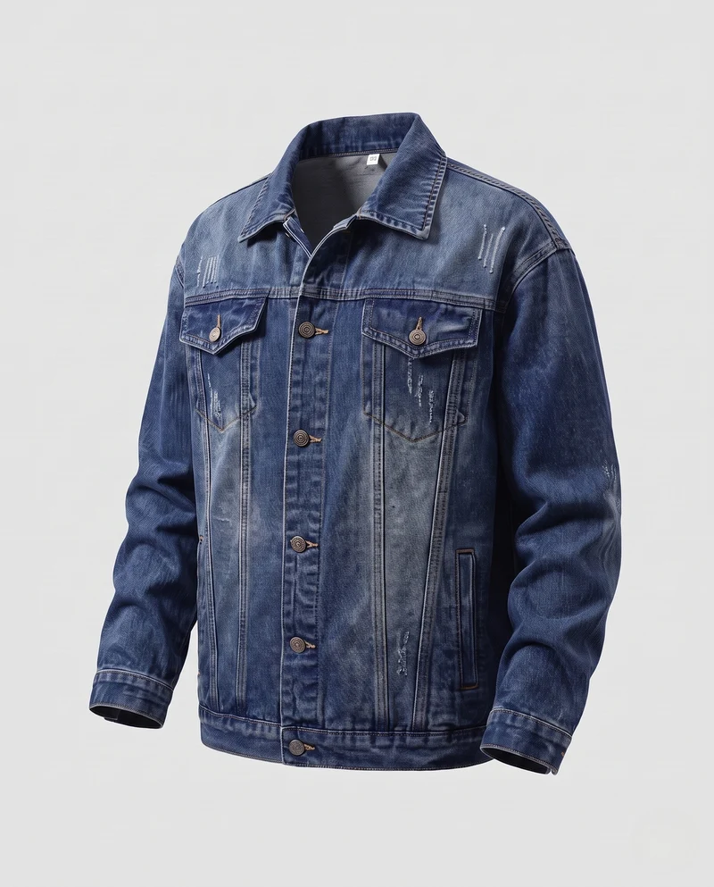 Herren Lässig geschnittene Denim-Workerjacke mit zweifarbiger Waschung und Brustklappen Nord Taschen