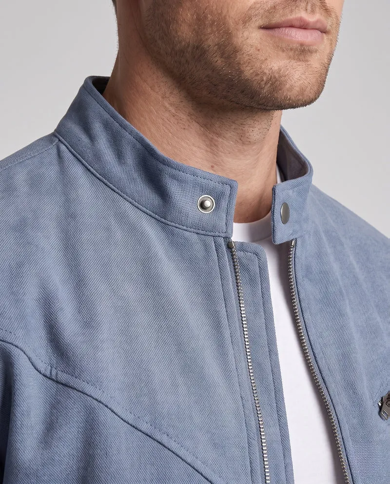 Herren Kurze Relaxed-Denimjacke mit Stehkragen, diagonaler Brustreißverschluss und Drop-Shoulder Nord Taschen